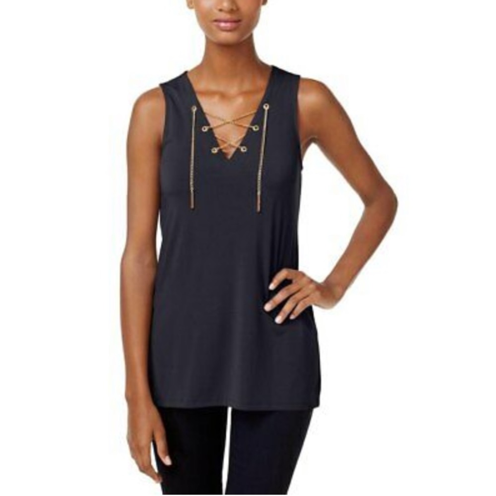 Michael Kors Womens Petites Matte Lace-Up Top